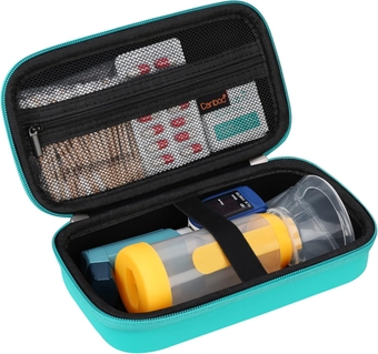 Travel Carrying Case for Asthma Inhaler, Handheld Spacer for Adults and Kids, Masks, Hard Inhaler Case with Mesh Pocket fit Medicine and Other Essentials, Mint Green (CASE ONLY)