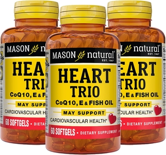 Heart Trio: Co Q10, Vitamin E & Fish Oil - Healthy Heart and Cellular Energy Production, Supports Cardiovascular Health, 60 Softgels (Pack of 3)