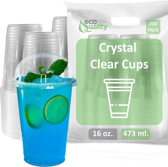 16 oz Cups, 200 Pack | Iced Coffee Go Cups and Dome Lids | Cold Smoothie | Plastic Cups with Dome Lids | Clear Plastic Disposable Pet Cup | Ideal for Coffee, Parfait, Juice, Soda, Cocktail, Party Cups