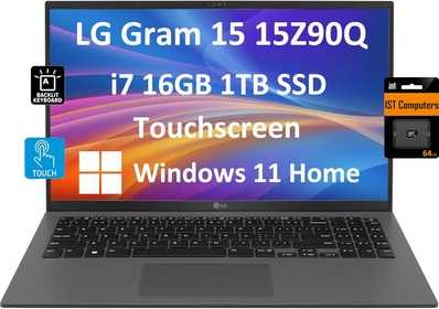 Gram 15 15Z90Q Business Laptop (15.6" FHD Touchscreen, Intel 12-Core i7-1260P, 16GB RAM, 1TB SSD) Ultra-Light & Slim, Long Battery Life, Backlit, 1080p IR Webcam, IST SD Card, Win 11 Home, Black