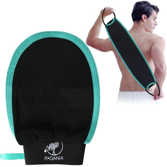 Exfoliating Glove & Back Scrubber - Moroccan Skin Exfoliator & Dead Skin - Spray Tan - Keratosis Pilaris Remover - Improved Skin Texture & Unclogged Pores - Deep Exfoliating Body Scrubber