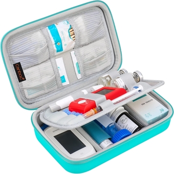 Diabetic Supplies Travel Case, Carrying Bag for Glucose Meter, Insulin Pens, Blood Sugar Test Strips, Lancets, Syringe, Medication, Alcohol Wipe or Other Diabetes Care Accessories, Turquoise