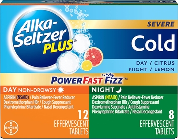 Alka-Seltzer Plus Severe Day + Night Cold PowerFast Fizz Effervescent Tablets, 20ct