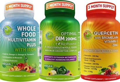 Overall Support for Men and Women Bundle - Optimal DIM Plus Supplement 200mg for Estrogen and Hormonal Balance + Multivitamin Plus for Men & Women with Iron and Quercetin 500mg with Bromelain