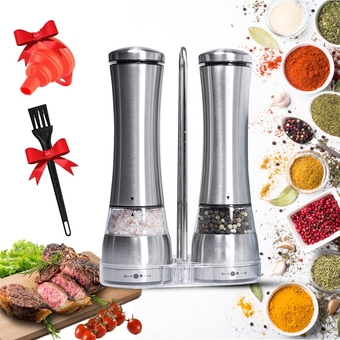 Electric Salt and Pepper Shakers – Adjustable Coarseness Electric Rechargeable Salt and Pepper Grinder Set – Battery Operated Pepper Mill and Salt Mill – Stainless Steel Electric Spice Grinder Set