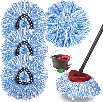 4 Pack Spin Mop Replacement Heads, Easy Cleaning Mop Head Replacement for Spin Mop, 360 Degree Microfiber Mop Refills, Easy Wring Spin Mop Refill for All Hard Surfaced Floors, Blue