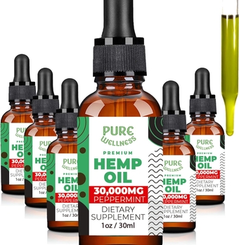 Hemp Seed Oil Drops Peppermint Flavor for Improved Cognitive Function, Omega 3 6 9 Fatty Acids, Organic, Non-GMO, Vegan (30,000mg 6-Pack)