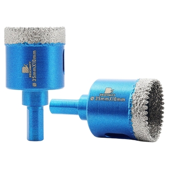 Dry Diamond Core Drill Bit Set, 2pcs 1-3/8 inch Diamond Hole Saw Core Drill Bit with Triangle Shank for Porcelain Tile Ceramic Stone Granite Marble