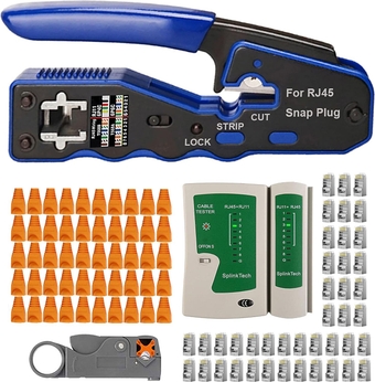 TAIWAIN Cat5 Crimp Network Wire Stripper Tool RJ45 Crimper for RJ12/RJ45 6P/8P, Cat6 Cable Crimping Cutter Set, Professional Maintenance Ethernet Wire with Tester(Grey)