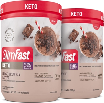 Keto Meal Replacement Powder, Fudge Brownie Batter, Low Carb with Whey & Collagen Protein, 10 Servings (Pack of 2) (Packaging May Vary)