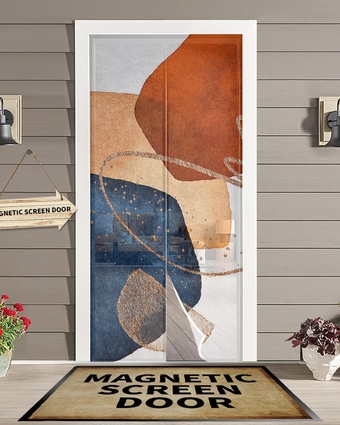 Bohomia Geometric Magnetic Screen Door for Sliding/Single/French Doors, Self Sealing Magnets Patio Door Screen Heavy Duty Mesh Curtain, Abstract Navy Red Painting Art