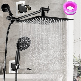 Shower Head Combo,Shower Heads with Handheld Spray Combo 11"（Inch）Adjustable Extension Arm 8"（Inch）Rain Shower Head with Handheld Spray Shower Hose 60"（Inch）Anti-Leak Shower Head Holder Wall Mount