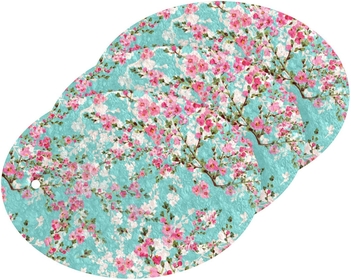 Cherry Branches with Pink White Flowers Green Leaves on Turquoise 3PCs Scrub Sponges, Two-Sided Dishes Oval Foam Wood Pulp Pop up Sponge Cleaning Kitchen Non-Scratch Compressed Scrubber Sponges