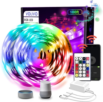 LED Strip Lights WiFi 100 FT, Compatible with Alexa and Google Assistant, 2 Rolls of 50ft RGB Led Light Strip, Music Sync Color Changing Led Lights for Bedroom, Home, Kitchen, Party Decors