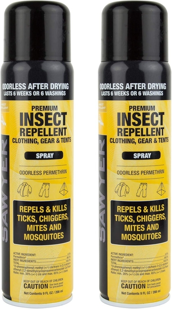 SP6022 Premium Permethrin Insect Repellent for Clothing, Gear & Tents, Aerosol Spray, 9-Fluid Ounce, Twin Pack- Packaging May Vary