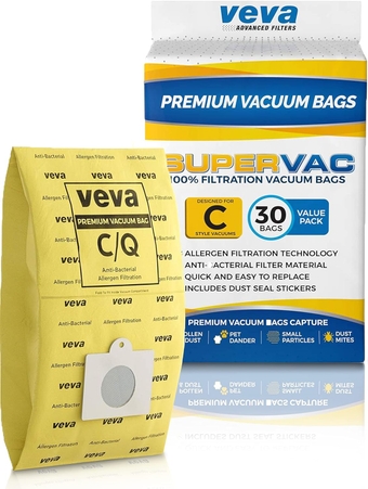 30 Pack  Premium SuperVac Vacuum Bags Type C compatible with Kenmore Sears canister vacuum cleaners replacement Style C, Q, C/Q, CQ, 5055, 50557, 50558, 50104 bags; Elite and Progressive models