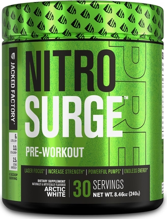 NITROSURGE Pre Workout Supplement - Endless Energy, Instant Strength Gains, Clear Focus, Intense Pumps - NO Booster & Powerful Preworkout Energy Powder - 30 Servings, Arctic White