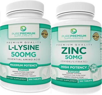 PurePremium Zinc 50mg - Immune Support Zinc Supplements with L-Lysine 500 mg - Essential Amino Acid with Maximum Strength