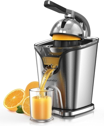 150W Electric Citrus Juicer Squeezer with 2 Cones,  Stainless Steel Quiet Orange Juice Extractor Machines for Lime Grapefruit Lemon, Detachable Design
