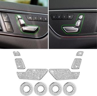Compatible with Mercedes Benz Seat Adjustment Switch Bling Covers 6 Pack & 4 Door Lock Pins,Decals Interior Decorations Bling Rhinestones Accessoriesfor B-Class W246,CLA Class(C117),GLA(X156)