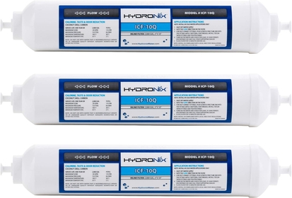 ICF-10Q/3 Inline Post Activated Carbon Water Filter Replacement Cartridge with 1/4-Inch Quick Connect for Refrigerator, Ice Maker, RO Reverse Osmosis System, 2000 Gallons (3 Pack)