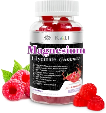 Magnesium Glycinate Gummies-NO SUGAR-600mg Advance Complex with 400mg Magnesium Glycinate- 200mg L-Threonate to Help Better Sleep/Calming/Focus/Cognitive Function/Battle Stress- 60 Raspberry Gummies
