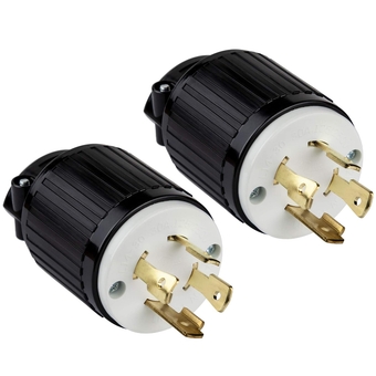 NEMA L14-30P Locking Plug Connector for Generator, Twist Lock Male Plug, 30 Amp, 125/250 Volt ,3 Pole, 4 Wire Grounding, Industrial Grade Heavy Duty, UL Listed, 66470-BK, Black, 2 Pack