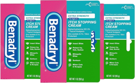 Extra Strength Anti-Itch Topical Cream with 2% Diphenhydramine HCI & for Itch Relief of Outdoor Itches Associated with Poison Ivy, Insect Bites & More, 3 x 1 oz