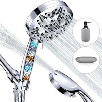 Filtered Shower Head with Handheld (3PCS) - With Hand Soap Dispenser & Soap Holder - 15 Stage Filter Shower Head 11 Function 2 Mode Power Jet 6 Pauses Key with Hose Bracket