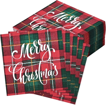 100 Christmas Plaid Paper Napkins Paper 3ply Merry Christmas Luncheon Napkins for Bathroom Dinner Decor, Red & Green Checkered Napkins Disposable for Christmas Winter Holiday Xmas