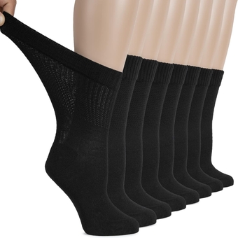 Women's Cotton Diabetic Crew Socks, Wide, Thin, Loose Fit and Stretchy, Seamless Toe & Non-Binding Top, 4 Pairs