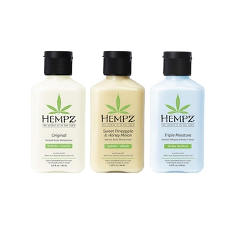 Original, Sweet Pineapple & Honey Melon, and Triple Moisture Travel Size Moisturizers, Pure, Natural & Herbal Hemp Seed Lotion for Dryness, 2.25oz, 3-Pack Bundle