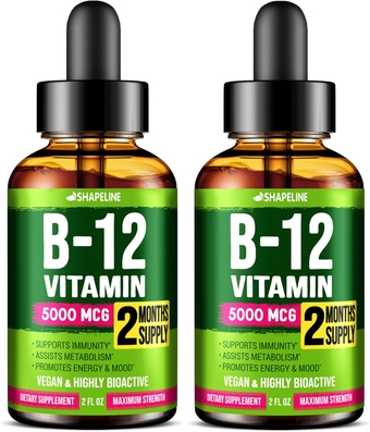 (Pack of 2 Vitamin B12 Sublingual 5000 mcg Drops - Made in USA - Highly Bioactive B12 Vitamins, Energy Support & Immunity Aid - Vegan Methylcobalamin B12 Liquid Drops