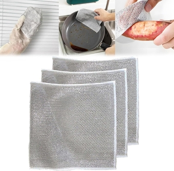 Multipurpose Wire Dishwashing Rags for Wet and Dry, Non-Stick Oil Dish Cleaning Towel, Reusable Dish Cloths for Washing Dishes, Cleaning Sinks/Counters/Stove Tops (3 Pack)