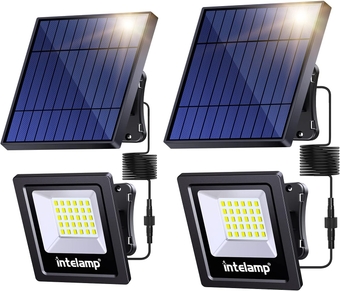 4400mAh Solar Flood Lights, 2 Pack Outdoor Solar Security Light Dusk to Dawn Auto On/Off IP65 Waterproof Solar Powered Lights for Porch, Balcony, Yard, Garage, Barn, Garden