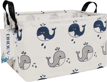 Rectangular Folding Laundry Basket,Canvas Basket,Nersury Hamper,Suitable for Children,Office,Bedroom,Clothes,Toys Storage (REC whale), 14.9’’L ×10.2’’W×9.05’’H inches