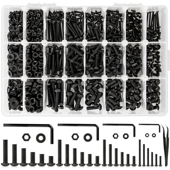 1255Pcs 24 Size M2 M3 M4 M5 Hex Button Head Cap Screw Bolts and Nuts it 8MM to 25MM, Upgraded Zinc Plated 10.9 Alloy Steel Nuts and Bolts Assortment it Metric Machine Screws