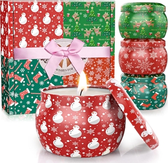 Christmas Candles with 8% Natural Aroma Essential Oil, Scented Candles for Reading, Yoga, Dining, Bathing, Stress Relief Candles for Home Scented, Ideal Christmas Gifts (4.4 Oz, 4 Pack