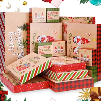 48 Pack Kraft Christmas Gift Boxes with Lids Bulk, Kraft Gift Boxes Shirt Box, 4 Sizes Sweatshirt Box Large Christmas Boxes Christmas Gift Wrapping Boxes for Classroom Party Home Decorations