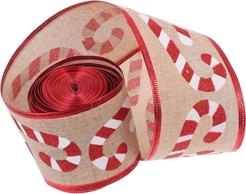 1roll Christmas Cane Ribbon Holiday Ribbon Christmas Ribbon for Wreaths Hessian Burlap Fabric Burlap Jute Table Runner Vintage Decor Christmas Packing Ribbon Mint Hair Fine Linen