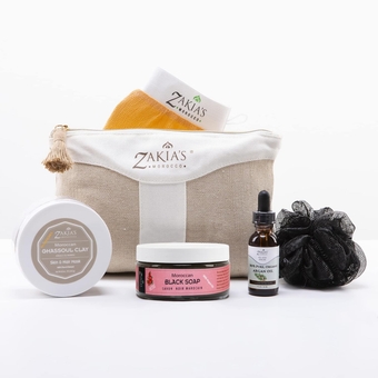 Moroccan Hammam Spa Rejuvinating Ritual Beauty Skincare Kit - 6 piece, Moroccan Rose Blossom Black Soap, Body Clay, Argan Oil, Pure & Natural, Purifying, Cleansing, exfoliating for every skin type