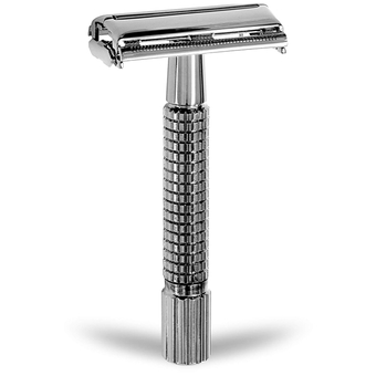 Seki Japan Double Edge Butterfly Open Safety Razor, Heavy Duty Black Silver Brass Hard Chromium, 3.14inch Long Handle