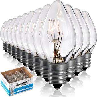 7 Watt Night Light Replacement Bulbs - 12 Pack Salt Lamps, Crystal Clear Glass,C7/7 Watt/120 V/45 Lumen,E12 Candelabra Base Incandescent Bulbs