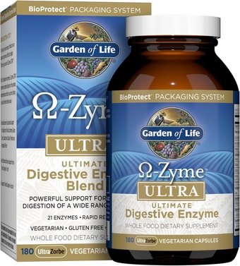 Vegetarian Digestive Supplement - Omega Zyme Ultra Enzyme Blend for Digestion, Bloating, Gas, and IBS, 180 Capsules