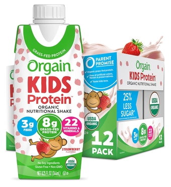 Organic Kids Nutritional Protein Shake, Strawberry - Kids Snacks with 8g Dairy Protein, 22 Vitamins & Minerals, Fruits & Vegetables, Gluten Free, Soy Free, Non GMO, 8.25 Fl Oz (Pack of 12)
