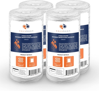 BB Whole House 5 Micron 10 x 4.5 inch Water Filter String Wound Replacement Cartridge - Sediment Filters for Well Water - Home String Water Filter Replacement 4-Pack