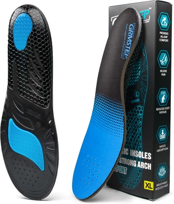 Plantar Fasciitis Insoles Arch Supports Orthotics Shoe Inserts for Foot Pain Relief, Flat Feet, High Arch, Work Boot Gel Insoles for Men & Women, Blue, XL