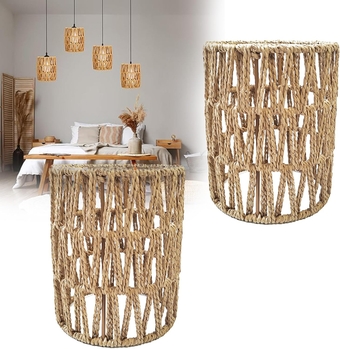 2pcs Rattan Lamp Shade,Retro Small Wicker Lamp Shade Replacement,Woven Pendant Light Lampshade Cover for Chandelier,Lamp Holder,Ceiling Fan Light Bulb,Pendant Light,Floor Lamps