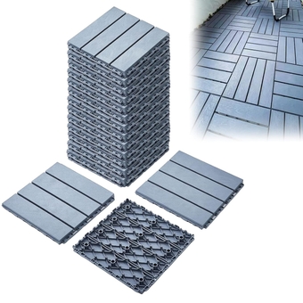 Botabay Plastic Interlocking Deck Tiles, 38 Pack Patio Deck Tiles, 12"x12" Wood Plastic Composite Waterproof Outdoor Patio Floor Decking Tiles, for Porch Poolside Balcony Backyard, Grey