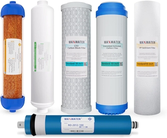Replacement Filter Set for Standard 6 Stage Reverse Osmosis  Filter System Filters - 10 inch Standard Size  Filters Sediment, GAC, CTO, Mixed Bed DI, RO Membrane 100 GPD